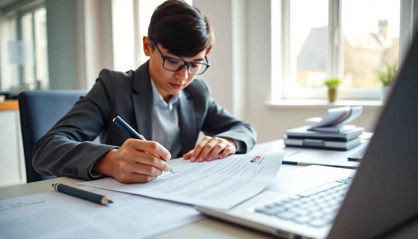 Complete the eta UK application form at a well-lit office desk with organized paperwork.