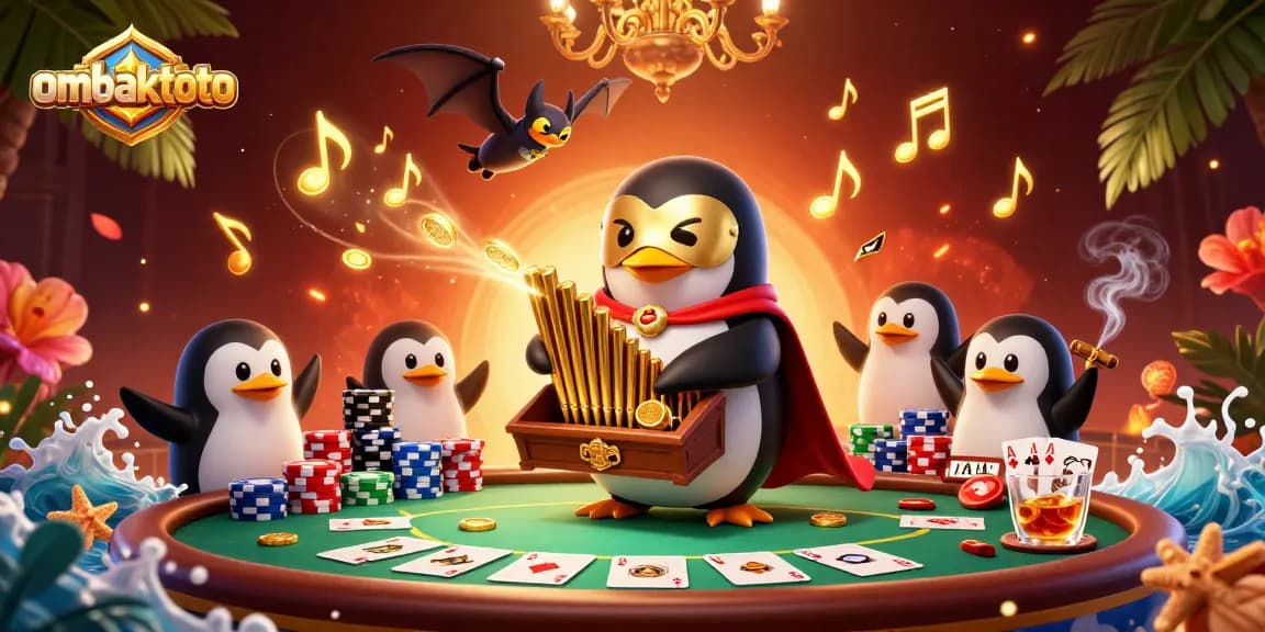 Experience the excitement of ombaktoto with a thrilling casino-themed 3D digital illustration showcasing vibrant character action.