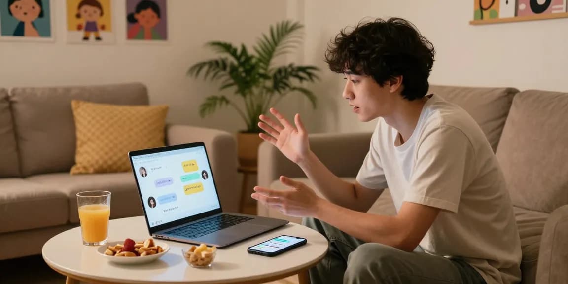 Young adult enjoying ai chat nsfw interactions on laptop in cozy setting.