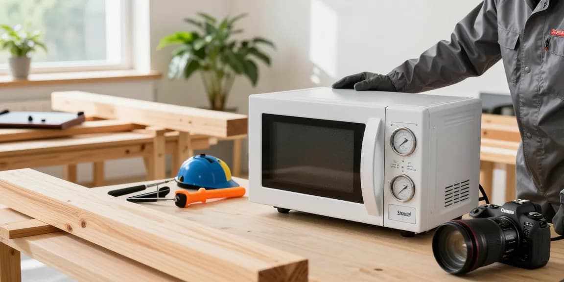 Shashel technician using microwave equipment for effective pest removal in wood.