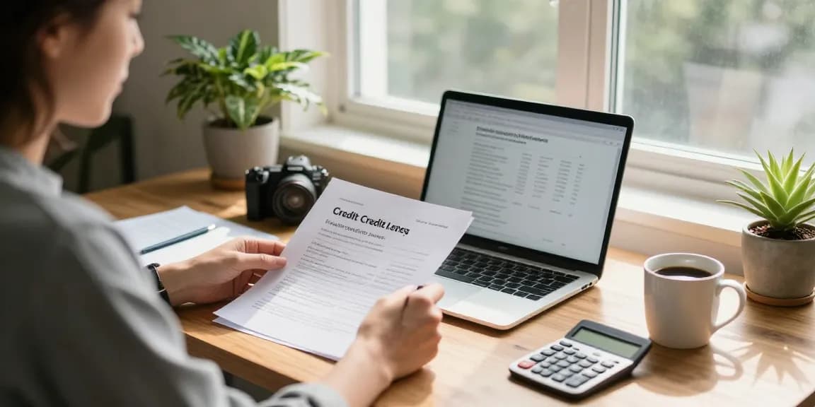 Individual analyzing credit consolidation options in a cozy home office.