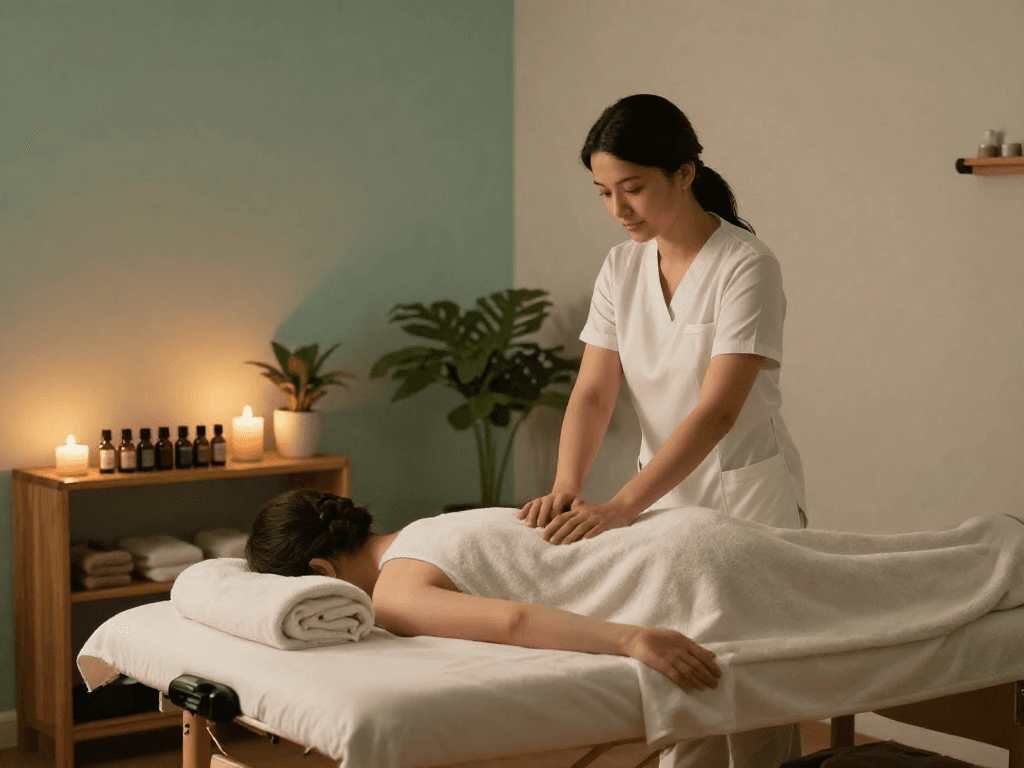 Relaxation and healing atmosphere for 부천출장안마 services in a serene wellness studio.