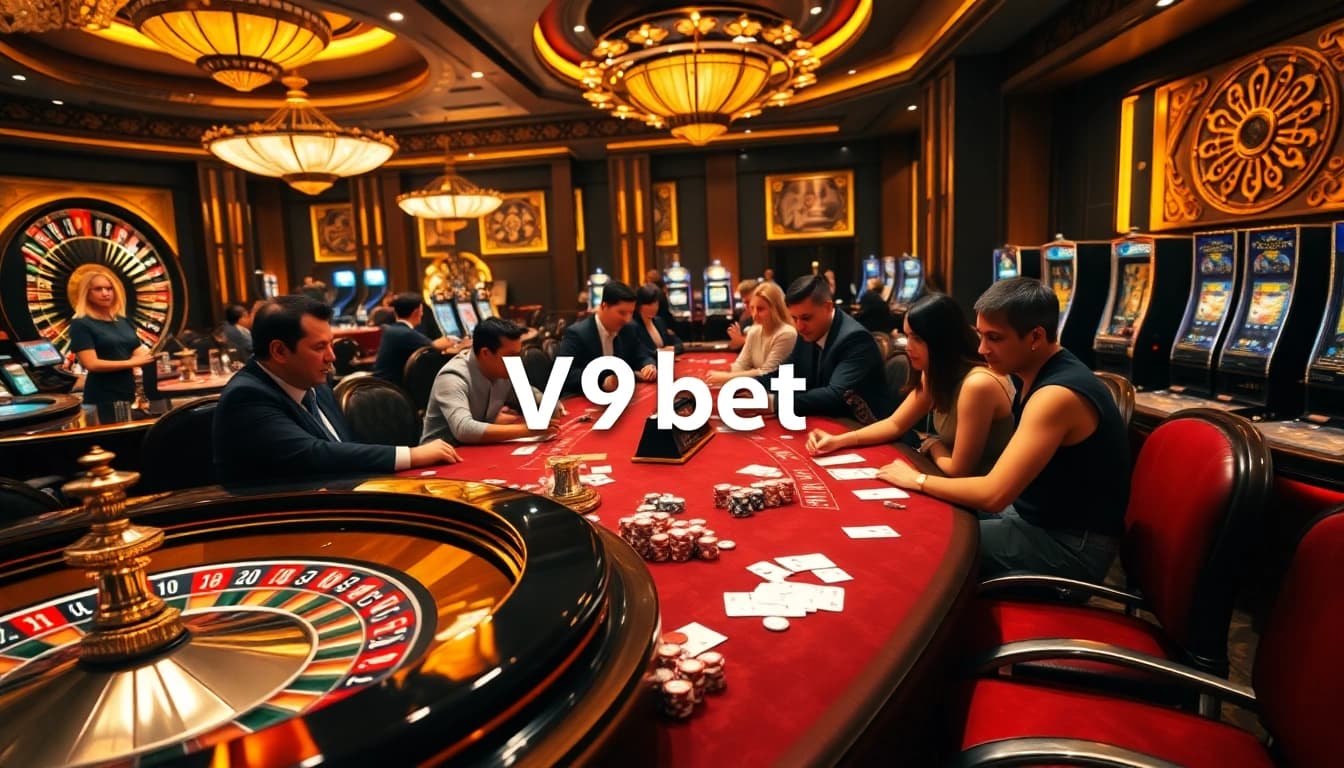 Players enjoying a thrilling game experience at V9 bet casino tables with vibrant slots.