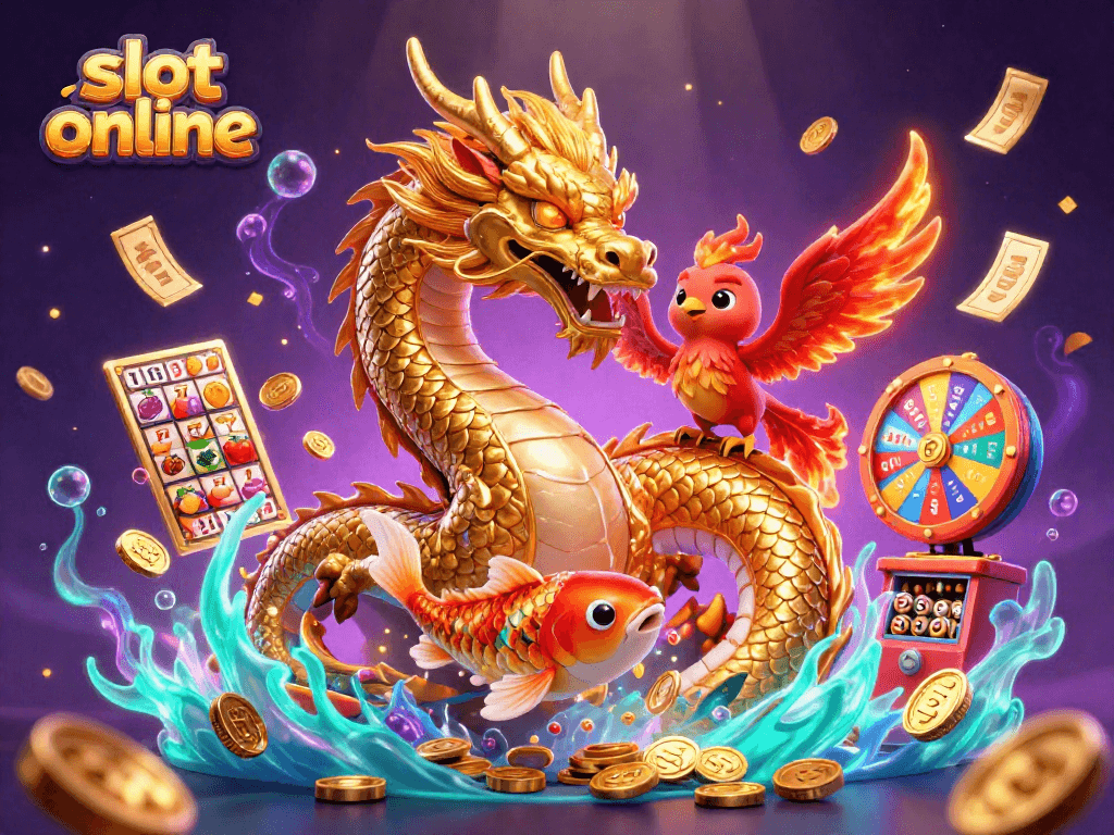 Experience the slot online excitement with dynamic 3D casino characters amidst a vibrant gambling scene.