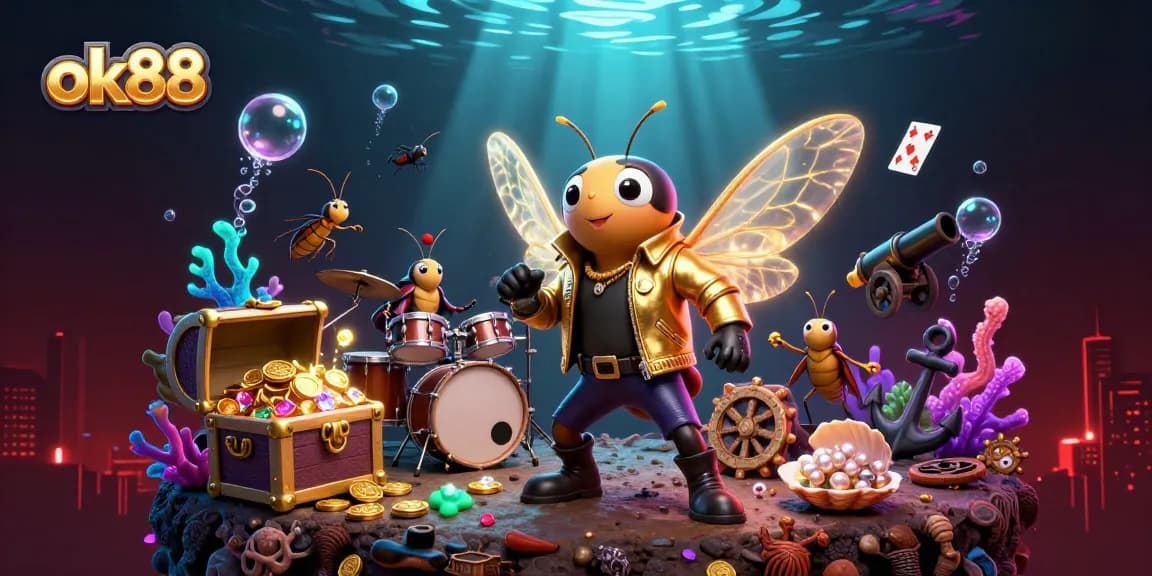 Spin the reels with ok88 and win big as the rock star cicada and crew light up the underwater scene.