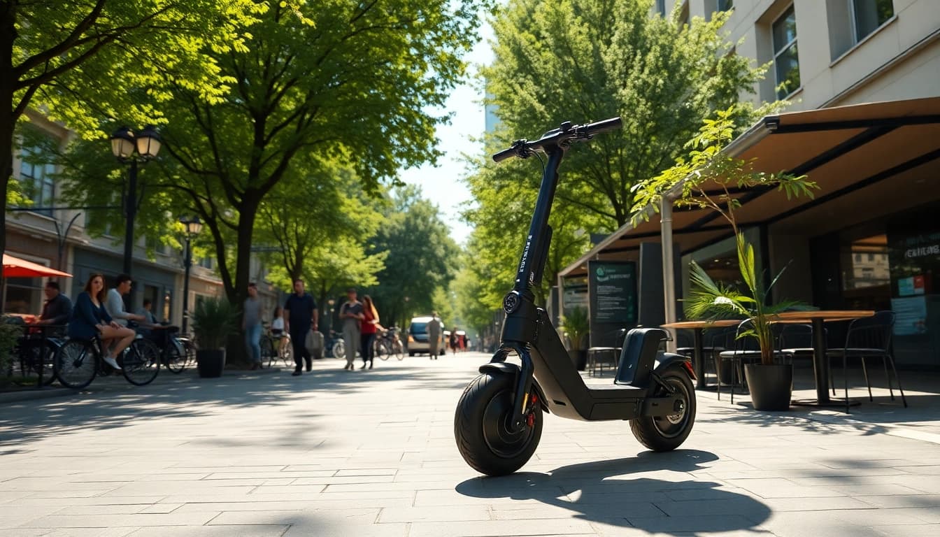 Erleben Sie e roller leasing in einer lebhaften urbanen Umgebung mit stilvollem e-Roller.