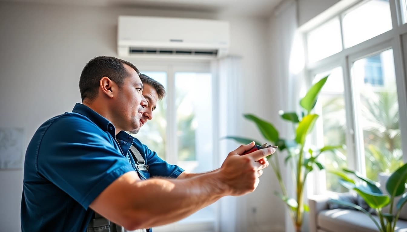 Expert HVAC Repair Tampa professional working on an air conditioning unit at home.