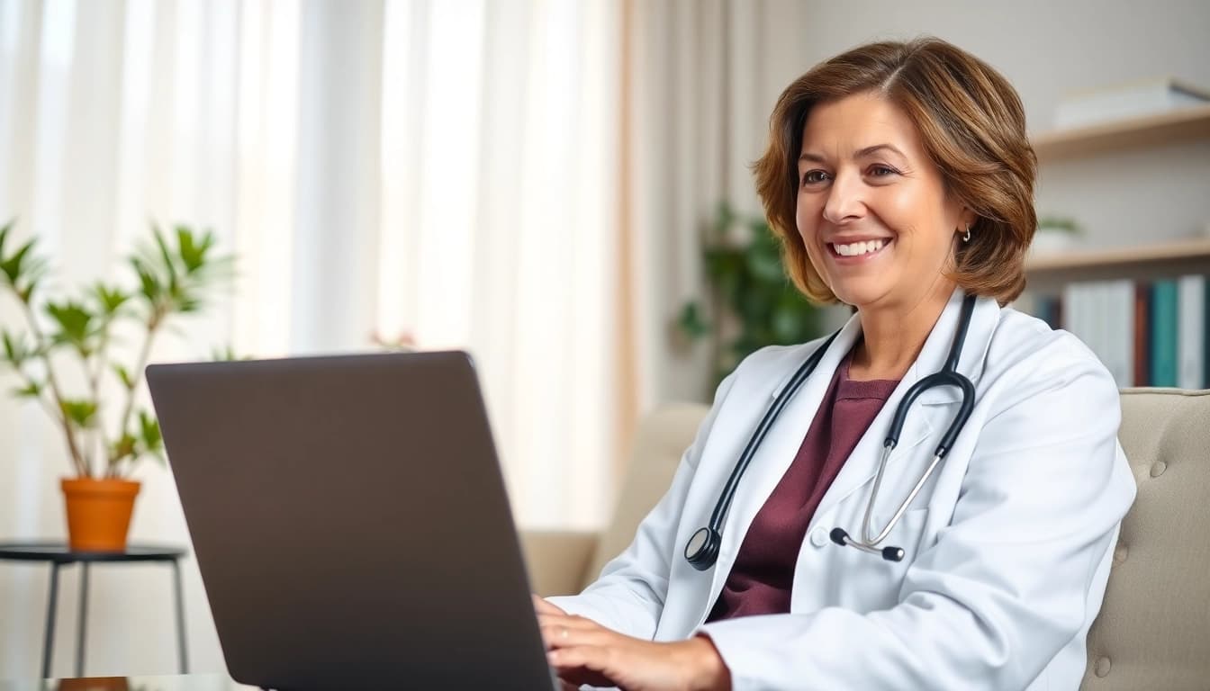 Telehealth doctor for prescriptions offering virtual consults from a cozy home setting.