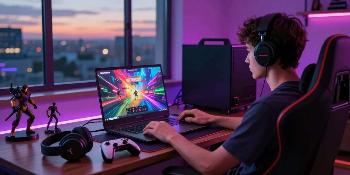 Engaged user accessing rajagacor88 gaming platform on laptop with vibrant graphics.