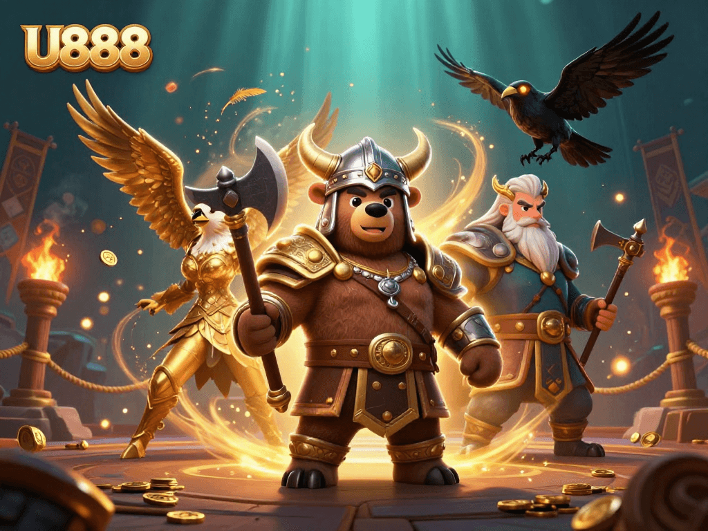 Engage with U888's thrilling atmosphere alongside a Viking bear, Valkyrie eagle, and glowing ravens.
