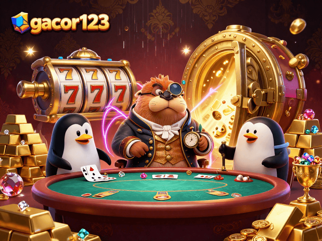 Experience the thrill of gacor123 as players enjoy slots at an underwater casino table.