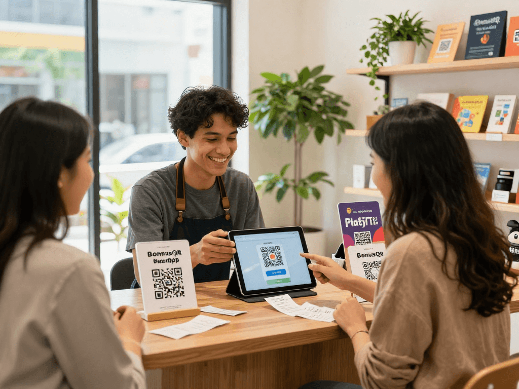 Boosting loyalty through engaging interactions in a small business setting with BonusQR app.