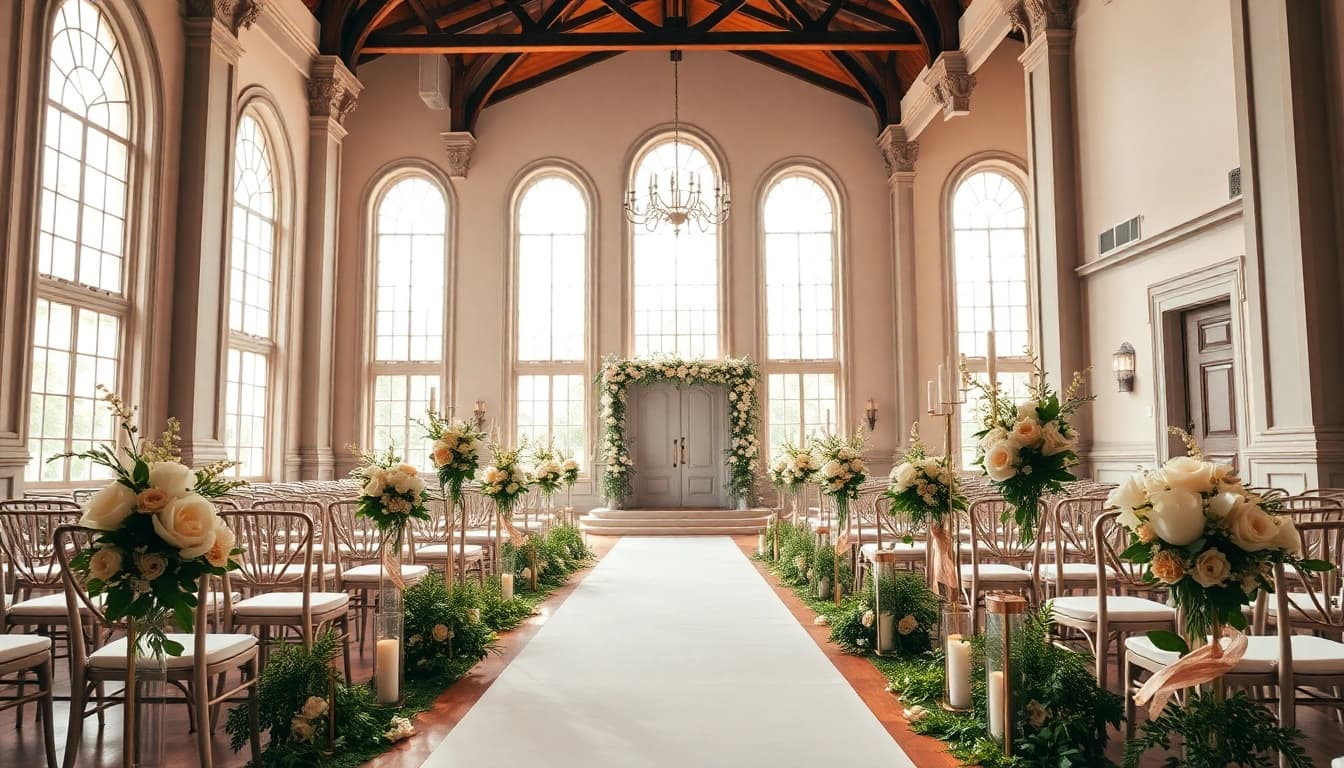 Beautiful wedding setup at a Jacksonville Wedding Venue with elegant floral details and bright lighting.
