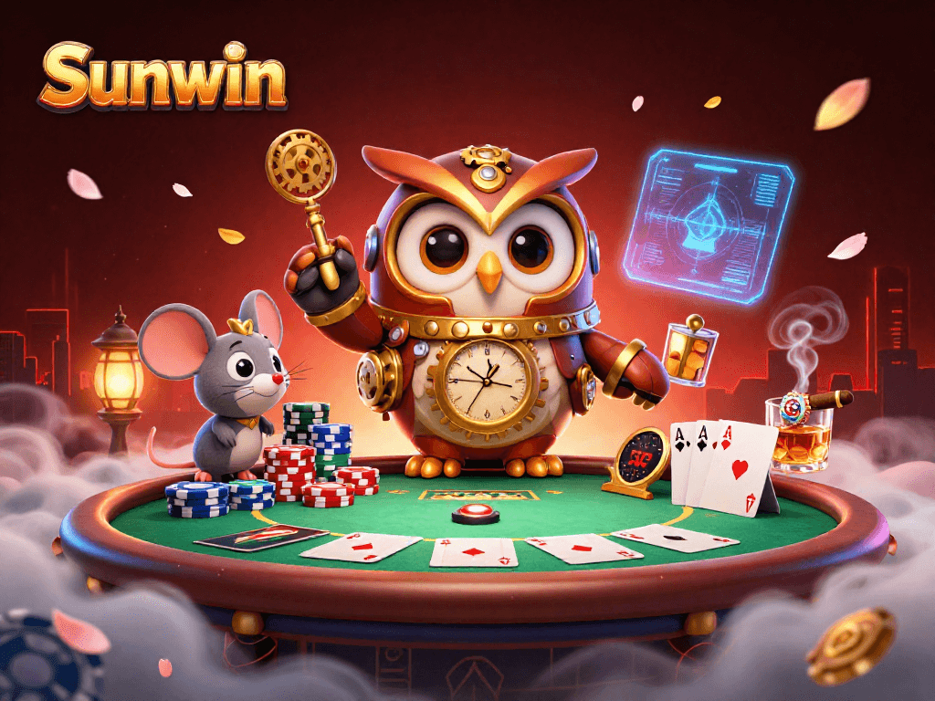 Engage with Sunwin's dynamic gaming scene featuring steampunk characters and poker elements.