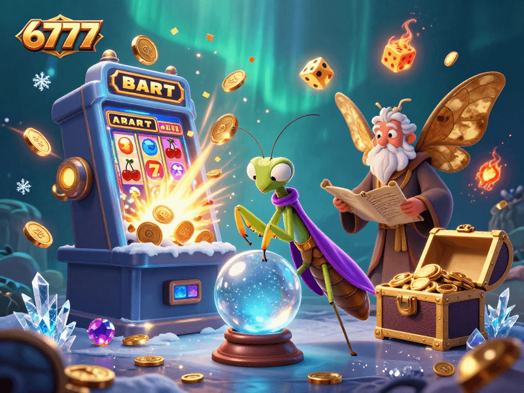 Experience thrilling wins with 6777, where vibrant casino games come to life in a mystical scene.