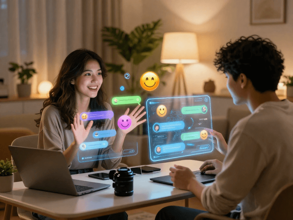 AI sex chat technology enhances intimate experiences in a cozy home setting with modern interaction.