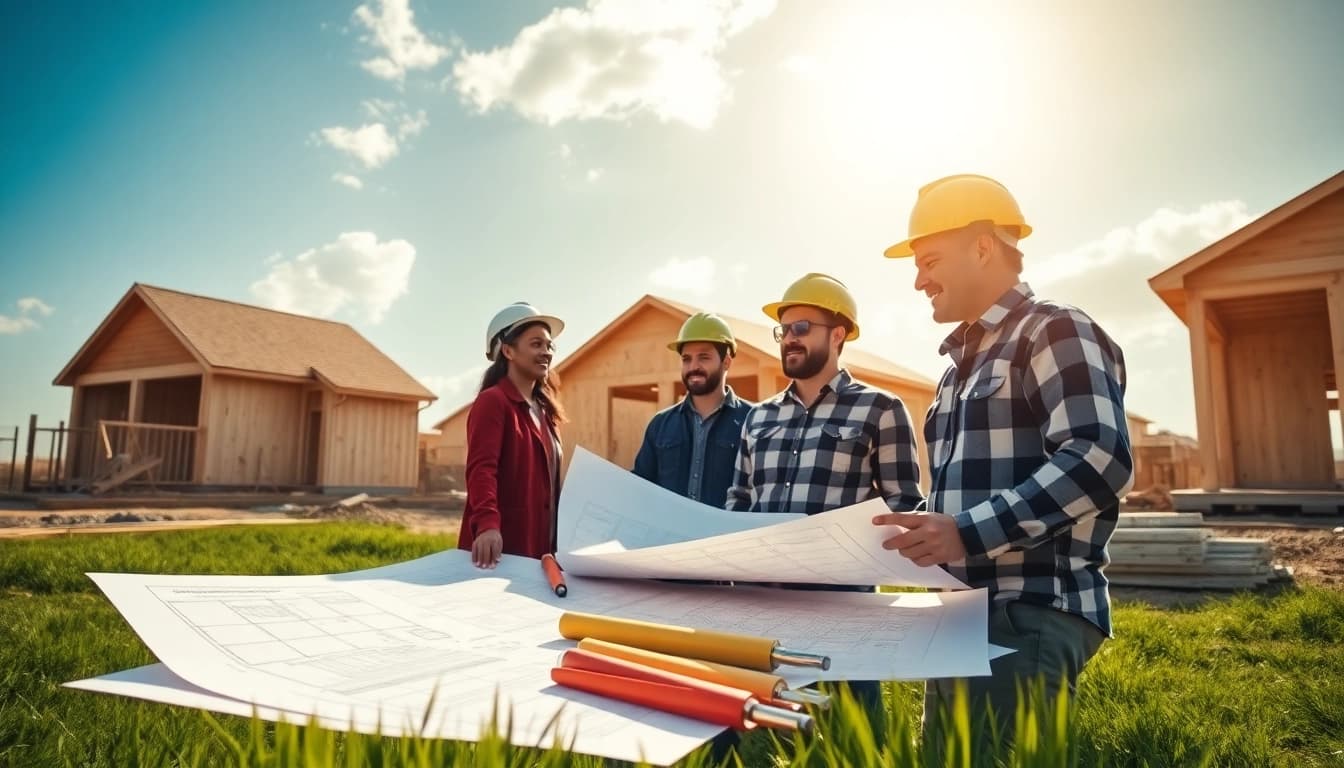 Builders collaborating on construction plans representing the Texas association of builders.