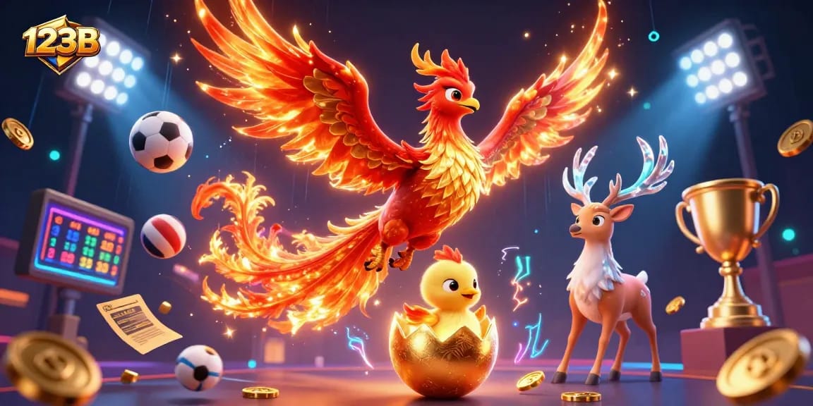 Experience the thrill of 123B with a vibrant 3D illustration of a fiery phoenix and sports elements.