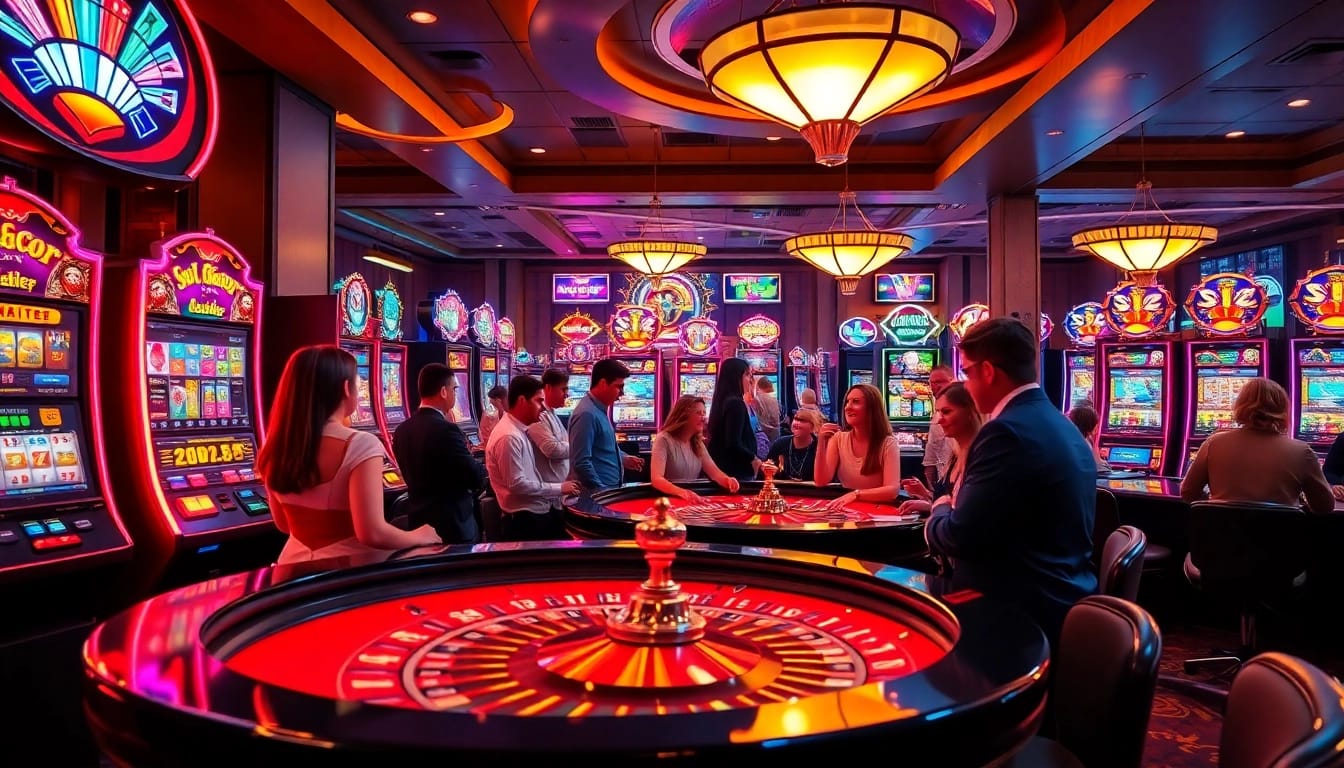 Slot Gacor players at a vibrant casino table enjoying thrilling slot machines and betting excitement.