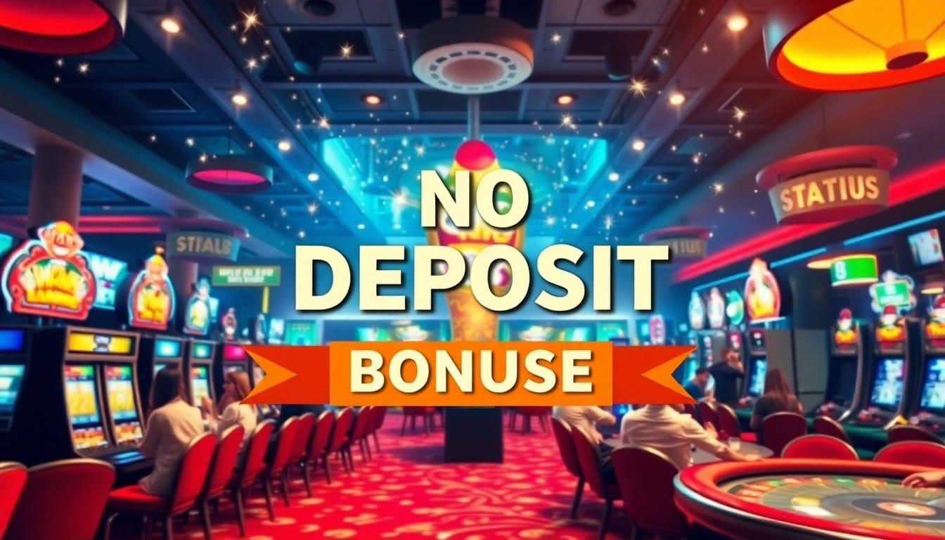 Players enjoying no deposit bonuses at a vibrant casino filled with games.
