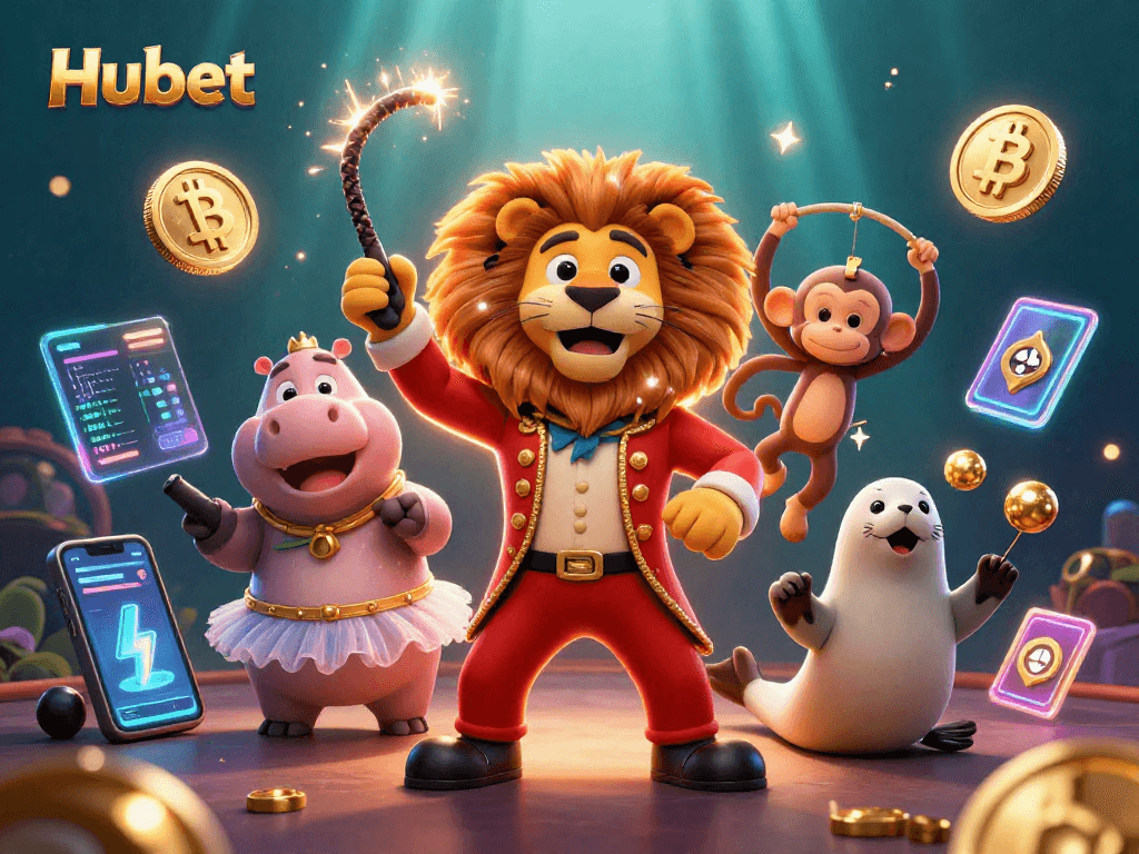 Experience thrilling gaming adventures at Hubet with vibrant casino characters and crypto elements!