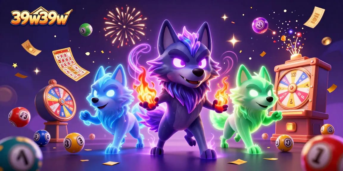 Experience exciting lottery games with 39w39w's vivid 3D illustration showcasing dynamic gameplay elements.