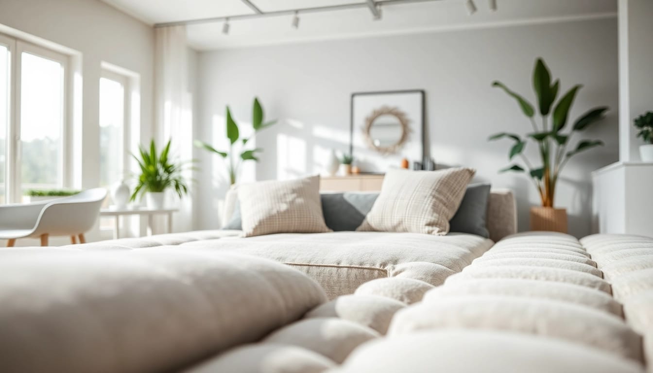 Plush sofa beds styled in a modern living room with elegant decor and natural lighting.