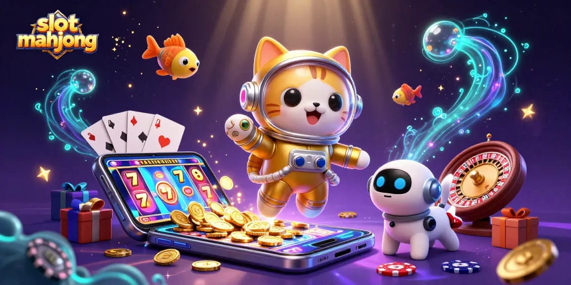 Spin to win in slot mahjong as alien creatures and a robot dog float in space!