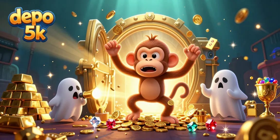 Spin the reels at depo 5k with thrilling jackpots and vibrant gaming excitement featured in the artwork