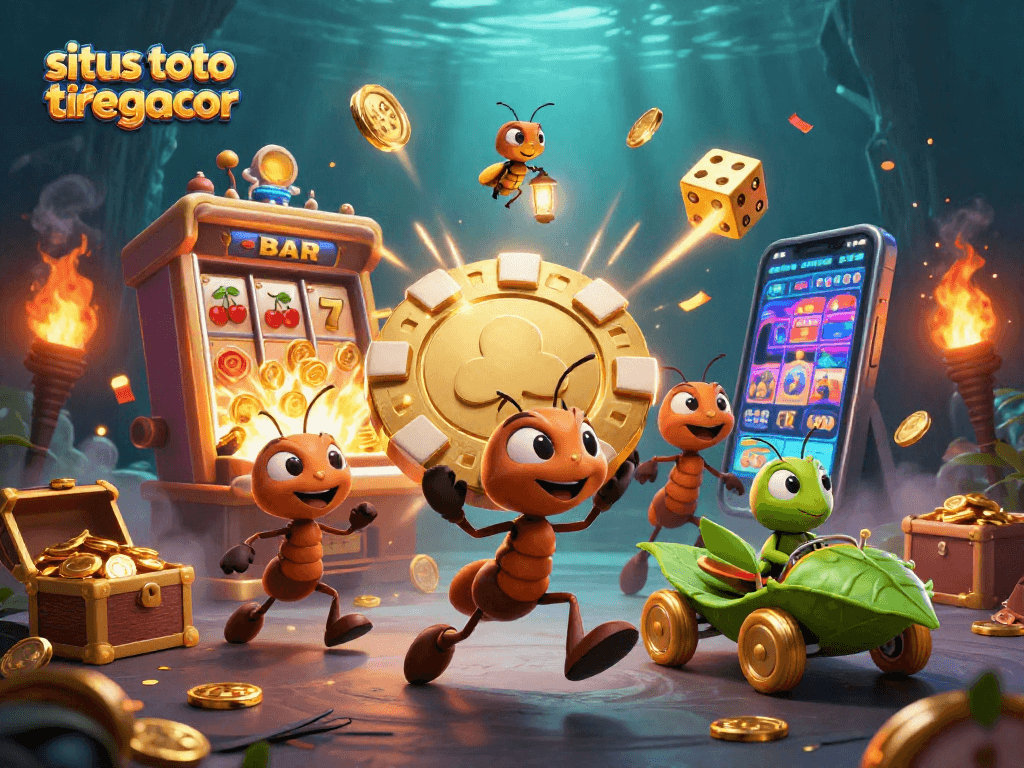 Experience the excitement of situs toto slot tergacor with a heist scene featuring playful ants and dynamic casino elements.