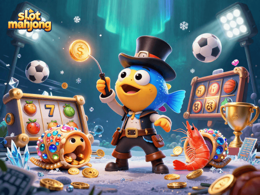 Slot mahjong animated scene with a deep-sea anglerfish and treasure elements for immersive gaming