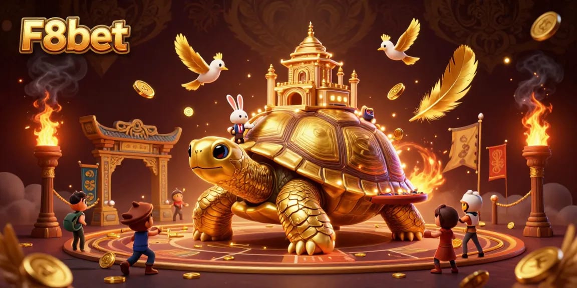 F8bet players enjoying thrilling casino experience with golden tortoise and rabbit dealer