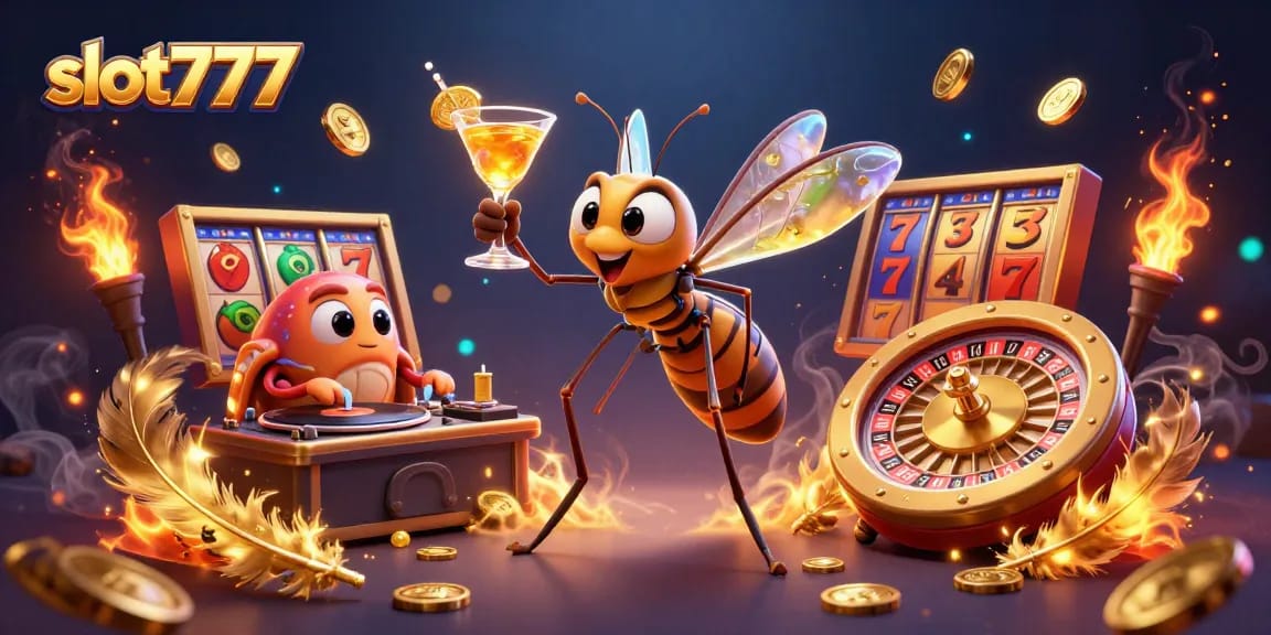 Spin the reels with slot777 in a vibrant casino scene featuring playful characters and dynamic elements.