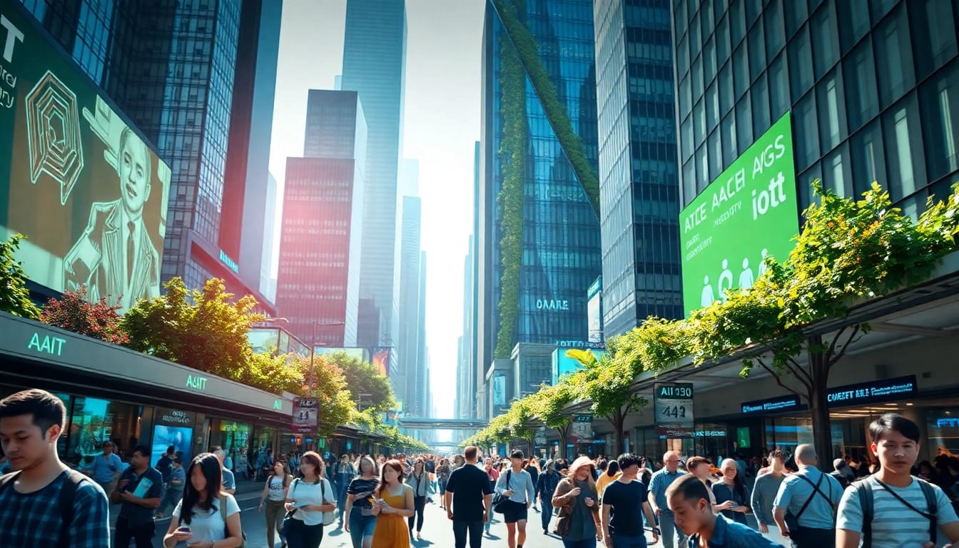 Showcasing a futuristic city where technology meets humanity at https://mohamedmmblog.tech.