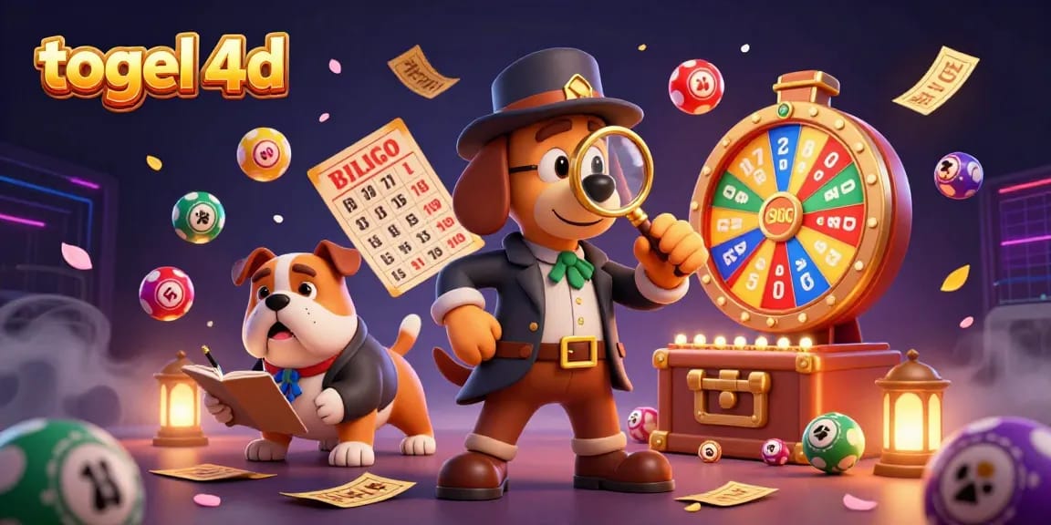 Togel 4D detective revealing winning clues with vibrant lottery elements in a captivating 3D scene.