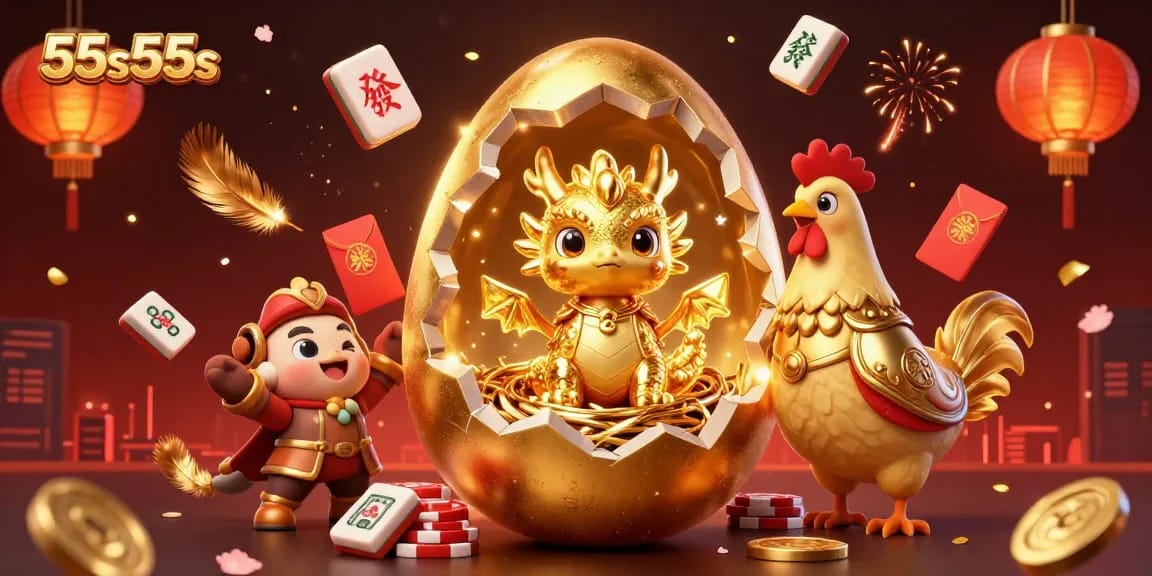 Experience thrilling excitement with 55s55s featuring a golden dragon in a 3D casino scene.
