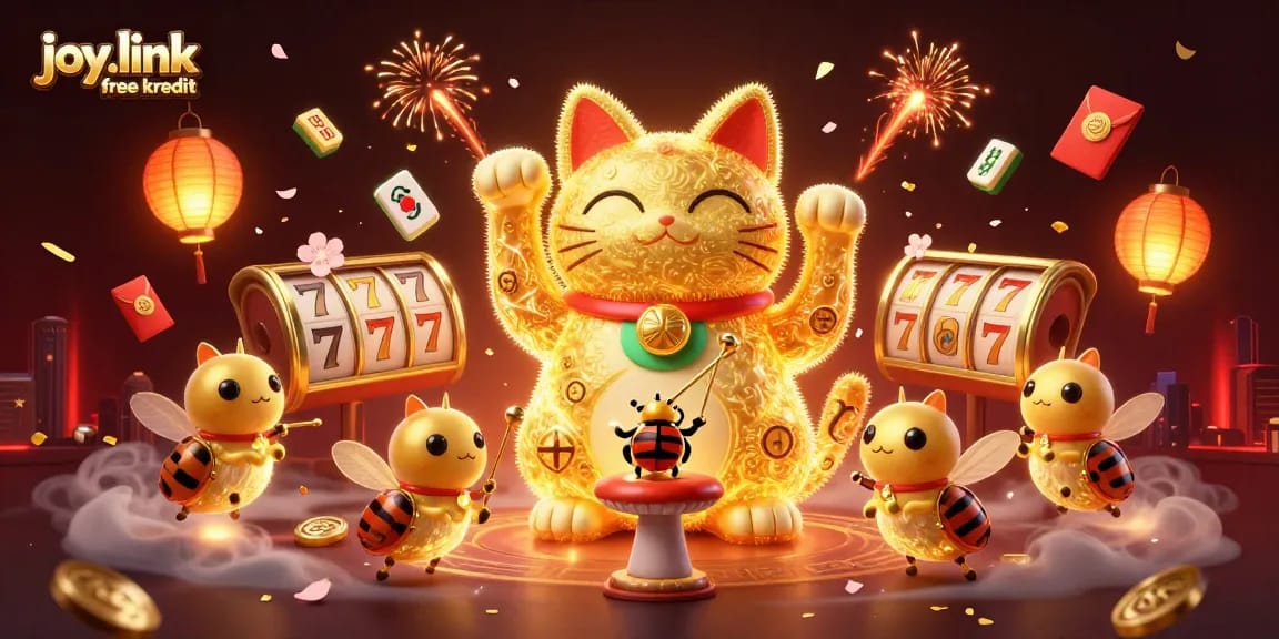 Experience joy.link free kredit while engaging with delightful 3D casino elements in a vibrant illustration.