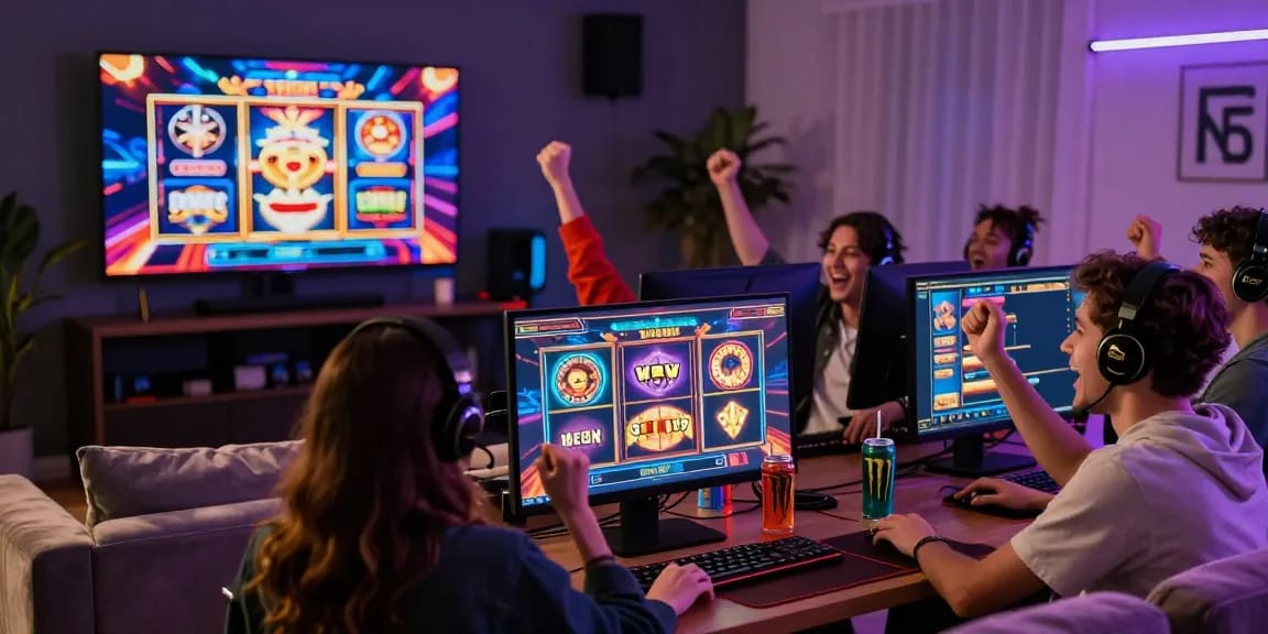 Exciting online gaming experience showcasing slot deposit 5000 gameplay with friends cheering for a jackpot