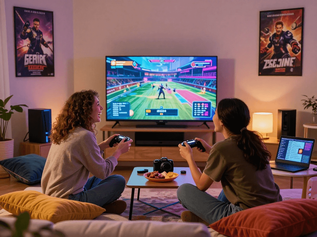 Couple enjoying an engaging adult game together in a cozy living room setting.