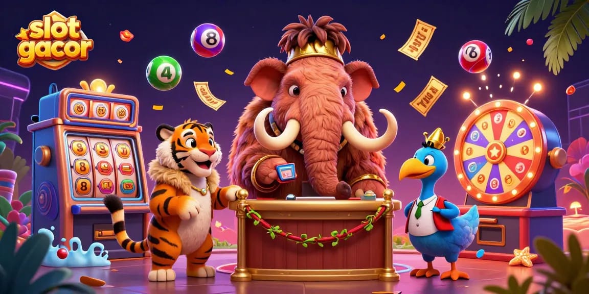 Experience slot gacor with vibrant casino characters amidst dynamic game elements.