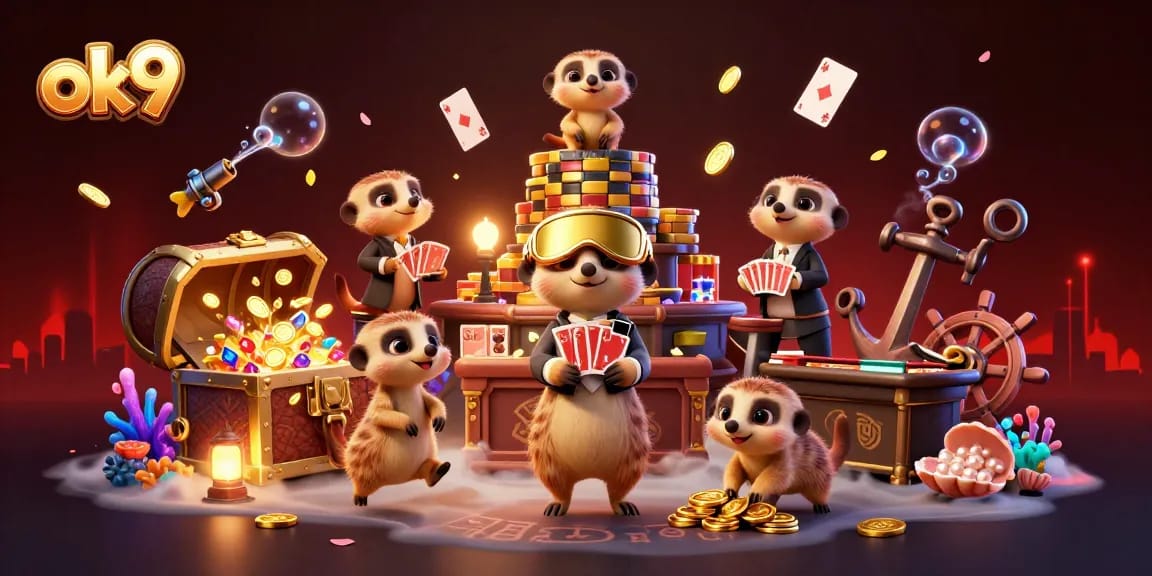 Join in the excitement at ok9's unique meerkat casino scene filled with treasures and vibrant gameplay.