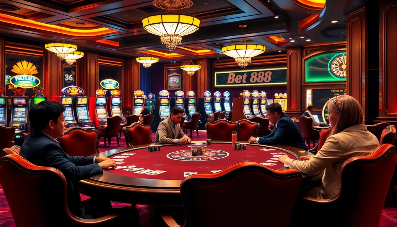 Experience the excitement of high-stakes poker at Bet88 with luxurious casino interiors.