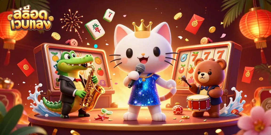 Engage with สล็อตเว็บตรง through winning slot reels and vibrant casino characters in action.