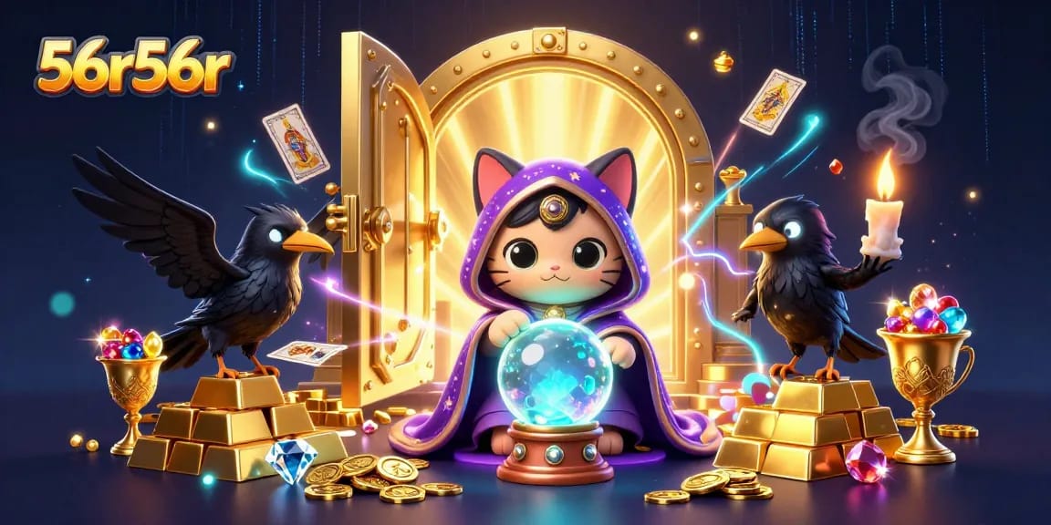 Engage with 56r56r by winning gems and treasures in this mystical casino illustration