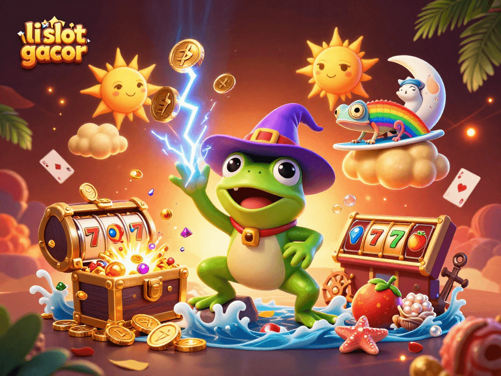 Experience the excitement of link slot gacor as magical creatures celebrate a storm of golden coins, showcasing vibrant gaming elements.