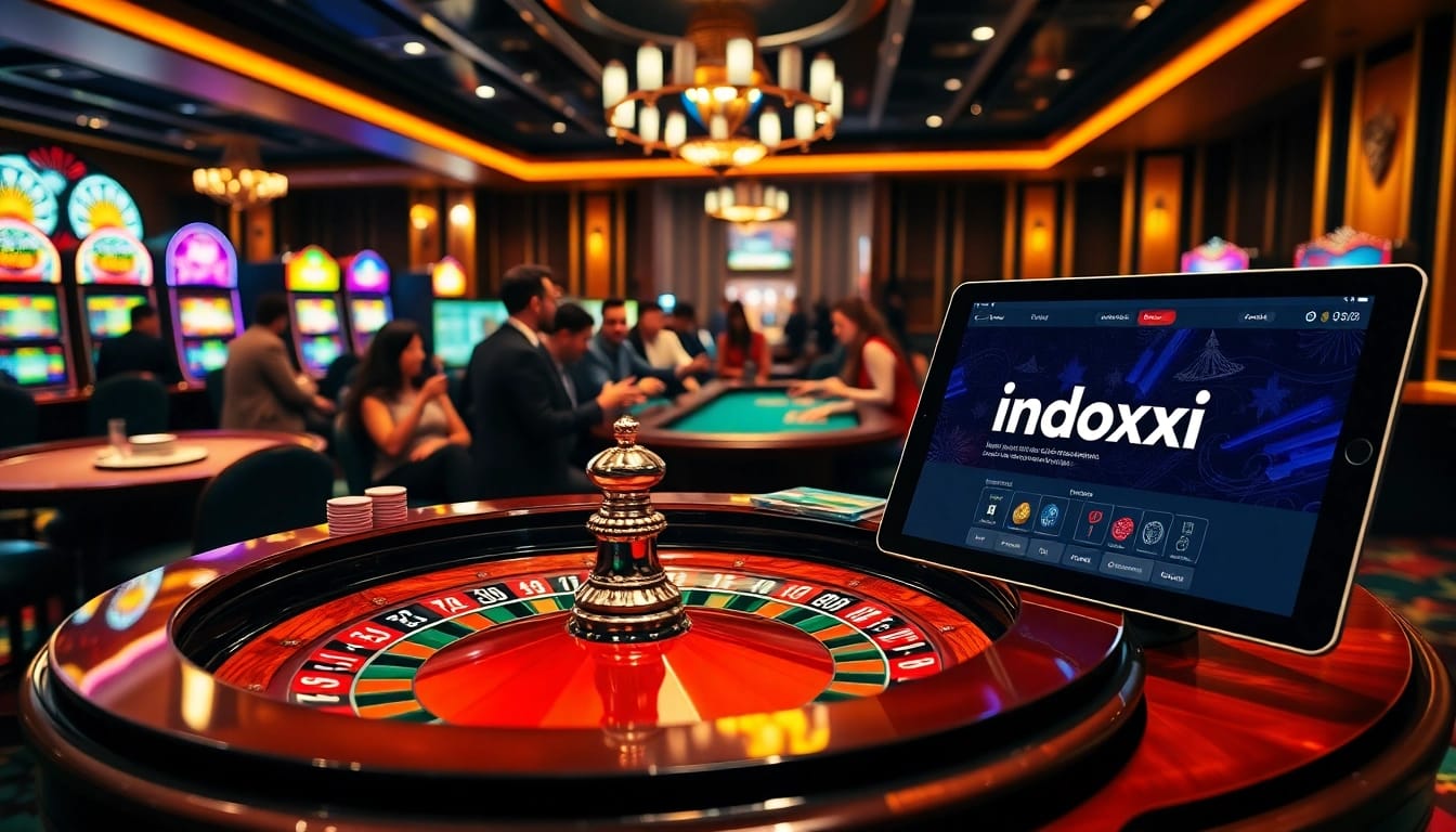 Experience the thrill of indoxxi with vibrant casino visuals of roulette and slot machines.