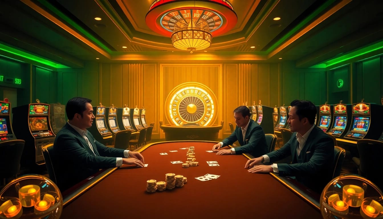 Experience the excitement of ทางเข้าPG soft at an upscale poker table surrounded by thrilling slot machines.
