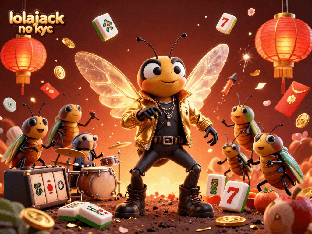 Spin into luck with lolajack no kyc, featuring a rock star and vibrant game elements.