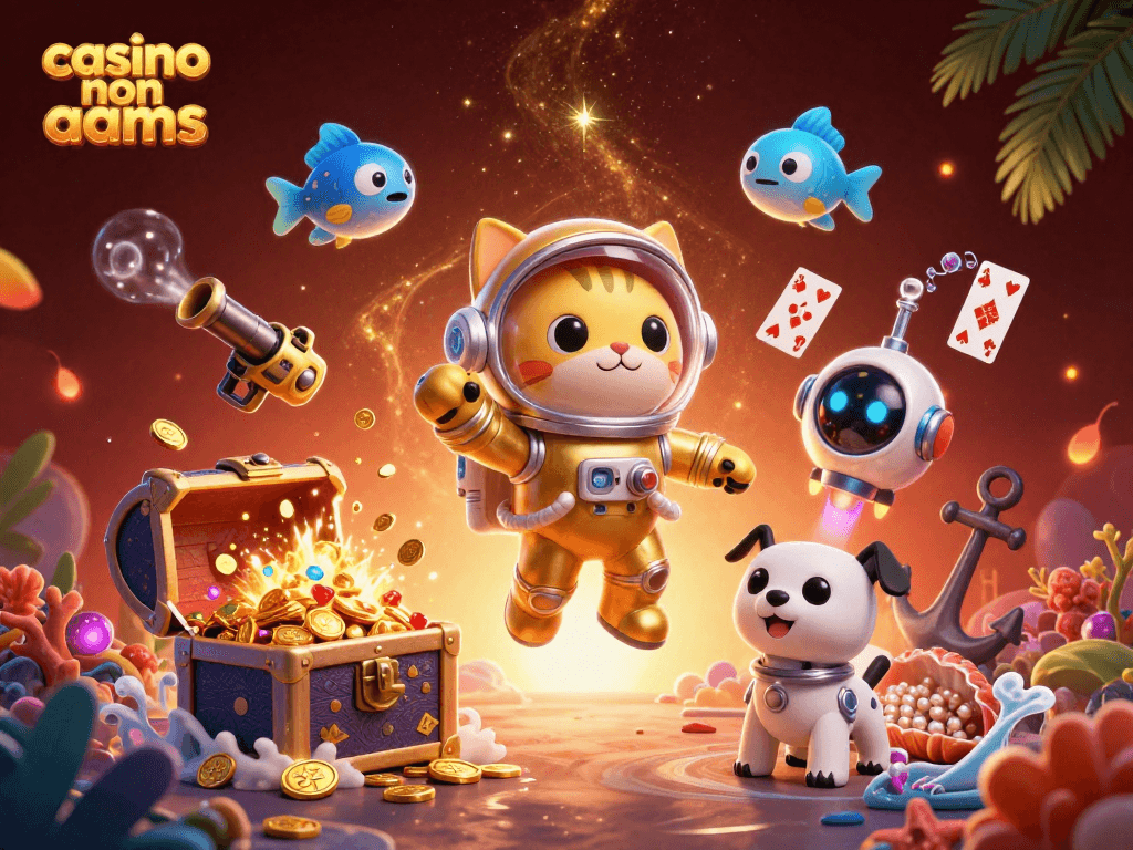 Gioca nei casinò non aams con l'illustrazione di un gatto astronauta e un cane robot.
