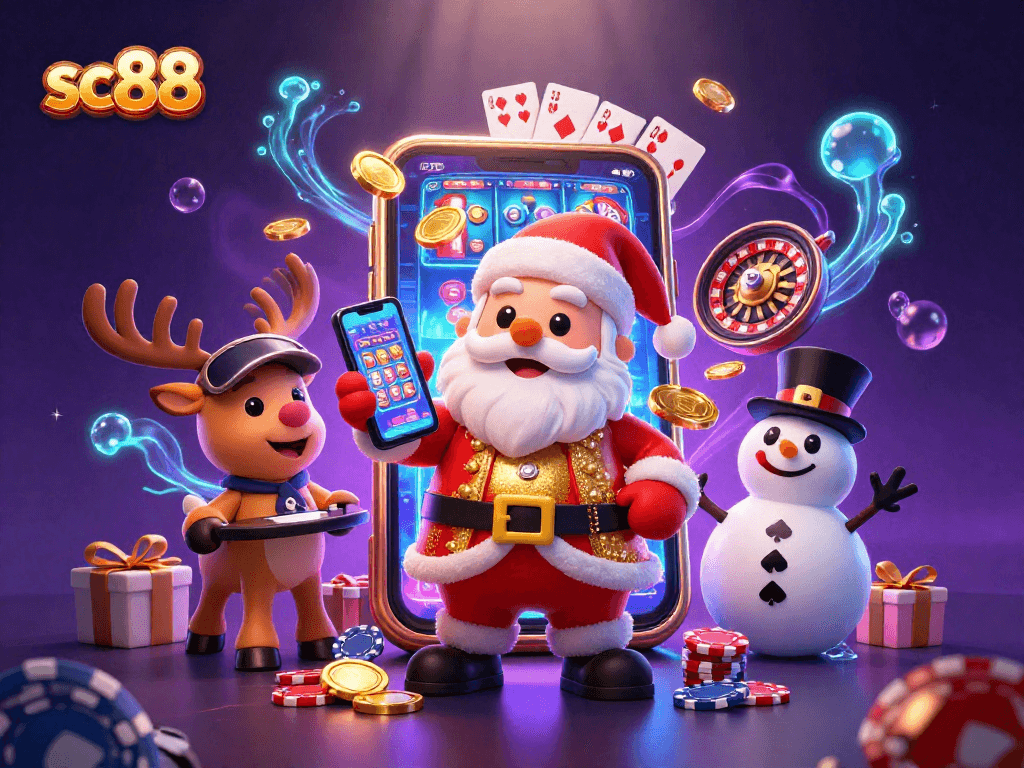 Win big with sc88's festive casino action, featuring Santa, reindeer, and a snowman!